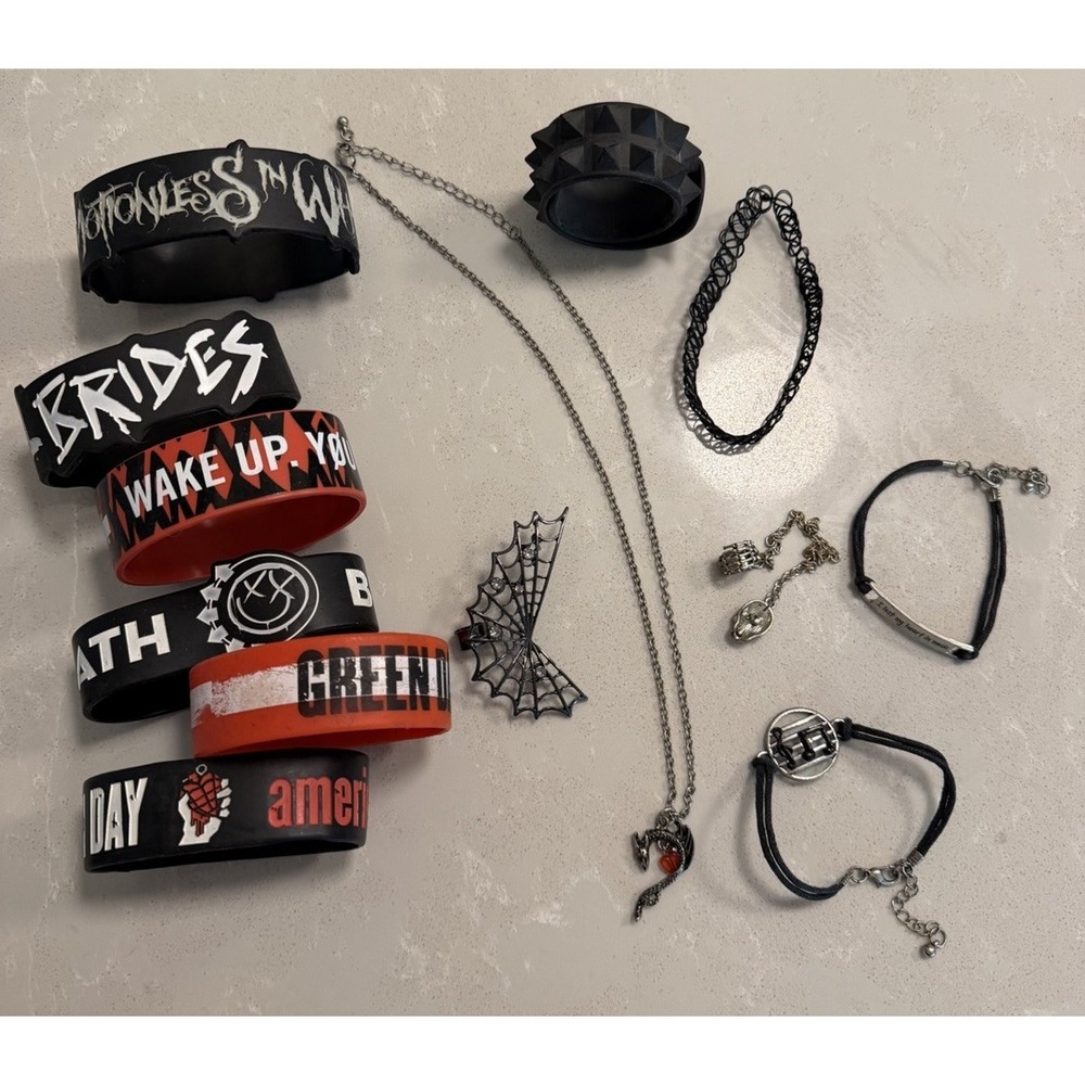 Emo Punk Jewelry Lot MCR Black Veil Brides Green Day Blink 182 Goth Bracelets